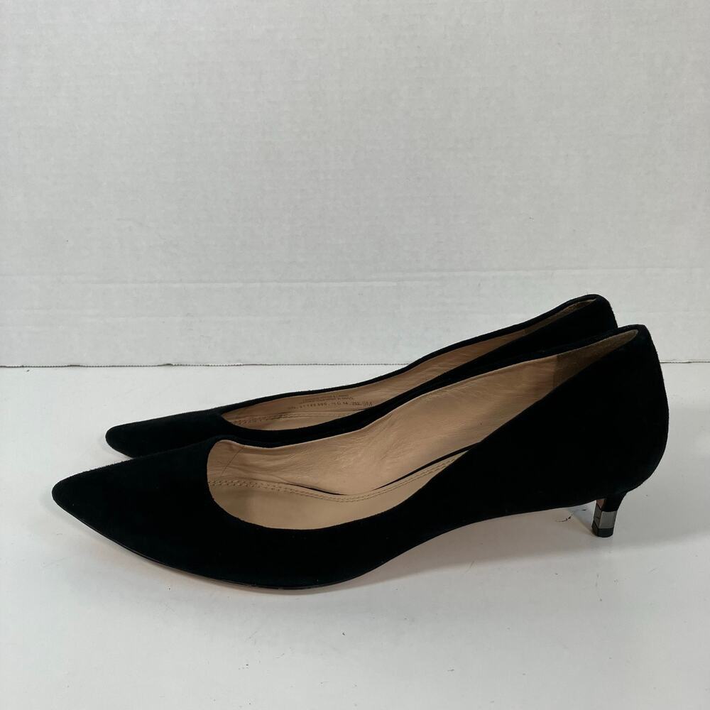 Tory Burch Sz 9 Greenwich Black Suede Kitten Heels Pointed Toe Logo Heel